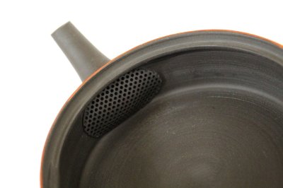 Photo1: Tokoname Japanese tea pot Sekiryu pottery tea strainer flat shape shudei black 150ml