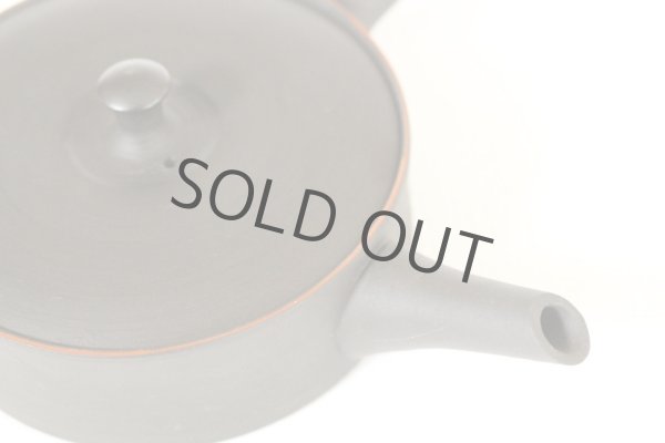 Photo3: Tokoname Japanese tea pot Sekiryu pottery tea strainer flat shape shudei black 150ml (3)