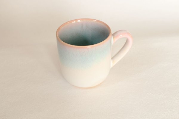 Photo11: Hagi Japanese pottery mug coffee cup mint pink-light-blue gradation set of 2 (11)
