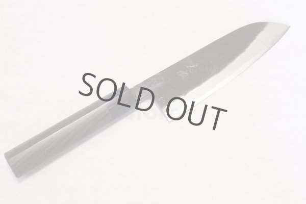 Photo13: Takayuki Iwai Blue 2 steel Ibuki Kurouchi black hammered finish Santoku knife 170mm (13)