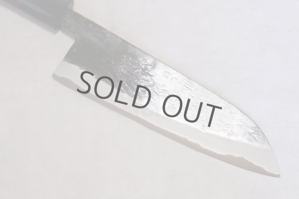 Photo10: Takayuki Iwai Blue 2 steel Ibuki Kurouchi black hammered finish Santoku knife 170mm (10)