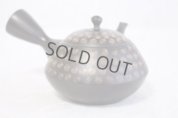 Photo11: Tokoname Japanese tea pot kyusu YT Hokuryu pressed gold  flower 300ml (11)
