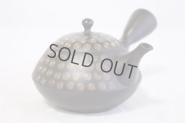 Photo9: Tokoname Japanese tea pot kyusu YT Hokuryu pressed gold  flower 300ml (9)