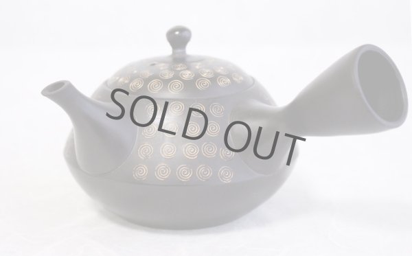 Photo8: Tokoname Japanese tea pot kyusu YT Hokuryu pressed gold  flower 300ml (8)