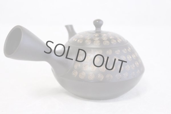Photo7: Tokoname Japanese tea pot kyusu YT Hokuryu pressed gold  flower 300ml (7)