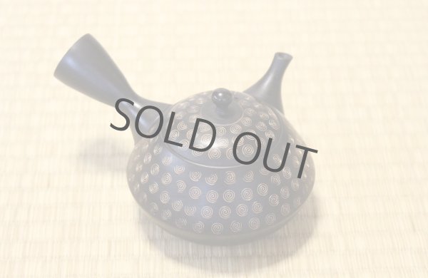 Photo2: Tokoname Japanese tea pot kyusu YT Hokuryu pressed gold  flower 300ml (2)