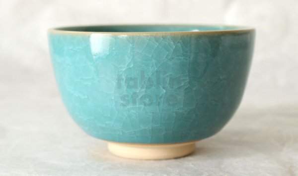 Photo9: Kiyomizu Japanese pottery tea ceremony bowl matcha chawan blue hyoretsu Junzo Okayama (9)