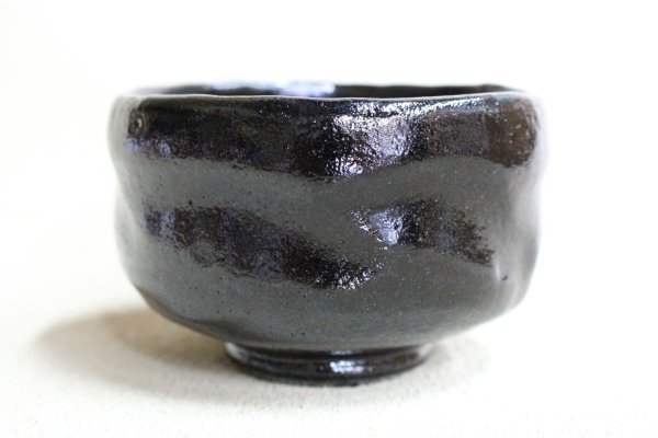 Photo1: Kuro Raku ware noten black Shoraku Sasaki Japanese matcha tea ceremony bowl  (1)