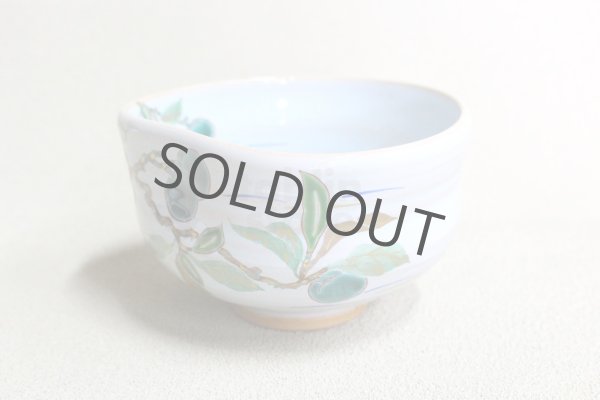 Photo2: Kiyomizu Japanese pottery tea ceremony matcha bowl chawan Ryoji light blue plum (2)