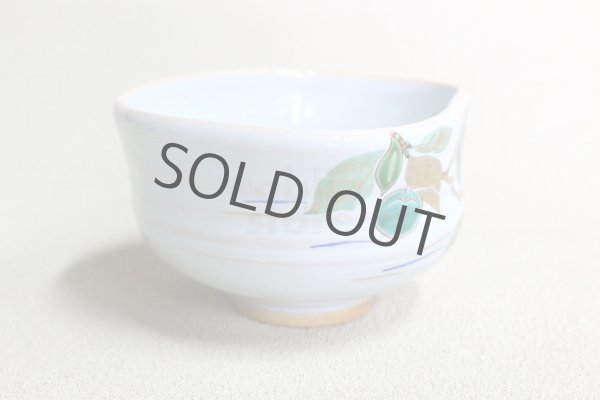 Photo4: Kiyomizu Japanese pottery tea ceremony matcha bowl chawan Ryoji light blue plum (4)