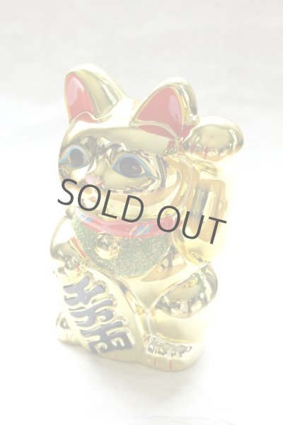 Photo3: Japanese Lucky Cat YT Tokoname ware Porcelain Maneki Neko Gold r cushion H15cm (3)