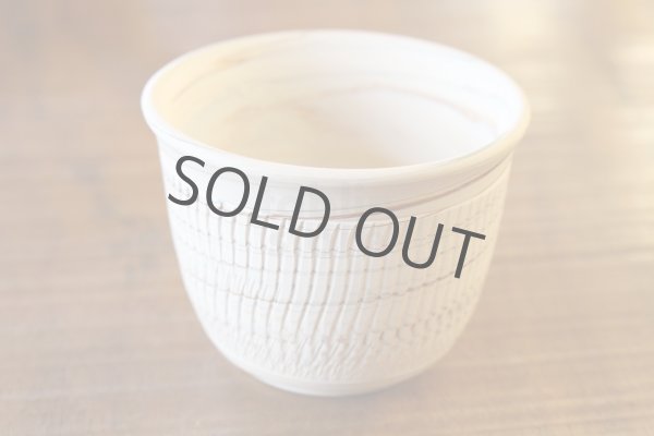 Photo3: Tokoname Japanese tea cup Yunomi Nerikomi carved Kenji (3)