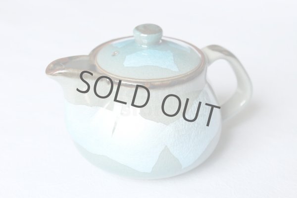 Photo1: Kutani porcelain Ginsai blue glaze Japanese tea pot (1)