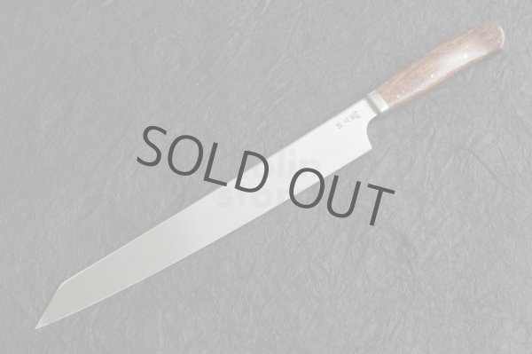Photo3: SAKAI TAKAYUKI Limited Edition Sugihara Handle Ginsan Yasuki silver-3 steel Suminagashi Kiritsuke Sashimi 300mm (3)