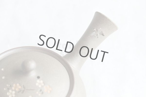 Photo5: Tokoname Japanese tea pot kyusu YT Yakishime butterfly sakura Seiho 300ml (5)