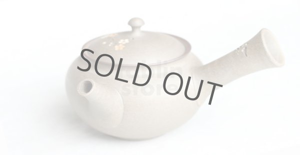 Photo2: Tokoname Japanese tea pot kyusu YT Yakishime butterfly sakura Seiho 300ml (2)