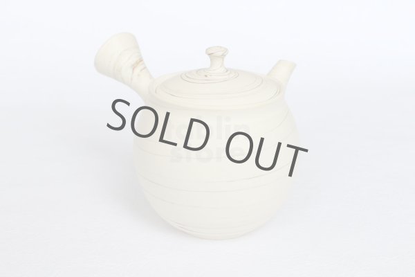 Photo3: Tokoname Japanese tea pot kyusu ceramic strainer Kenji shin nerikomi 360ml (3)