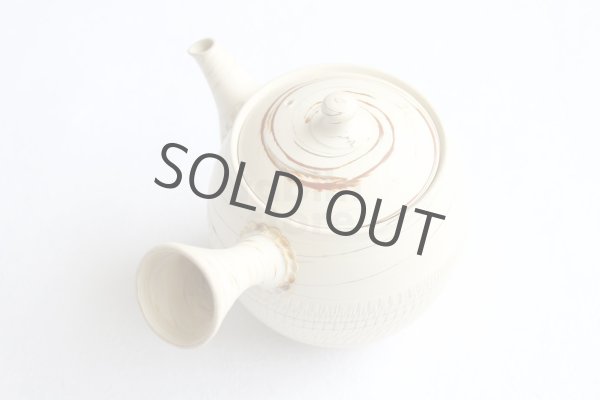 Photo9: Tokoname Japanese tea pot kyusu ceramic strainer Kenji nerikomi bi carved 360ml (9)