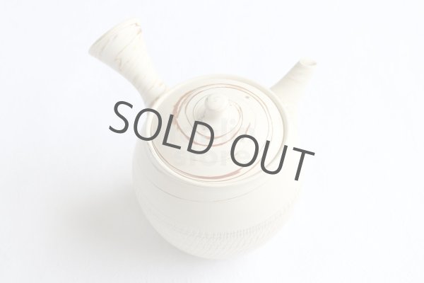 Photo8: Tokoname Japanese tea pot kyusu ceramic strainer Kenji nerikomi bi carved 360ml (8)