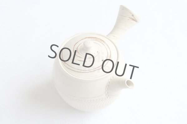 Photo7: Tokoname Japanese tea pot kyusu ceramic strainer Kenji nerikomi bi carved 360ml (7)