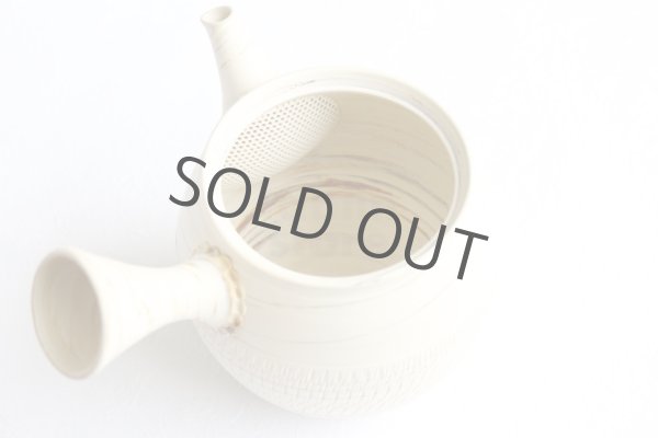 Photo6: Tokoname Japanese tea pot kyusu ceramic strainer Kenji nerikomi bi carved 360ml (6)