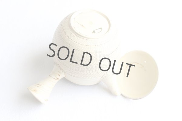 Photo4: Tokoname Japanese tea pot kyusu ceramic strainer Kenji nerikomi bi carved 360ml (4)