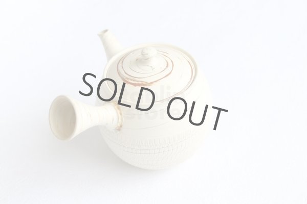 Photo3: Tokoname Japanese tea pot kyusu ceramic strainer Kenji nerikomi bi carved 360ml (3)
