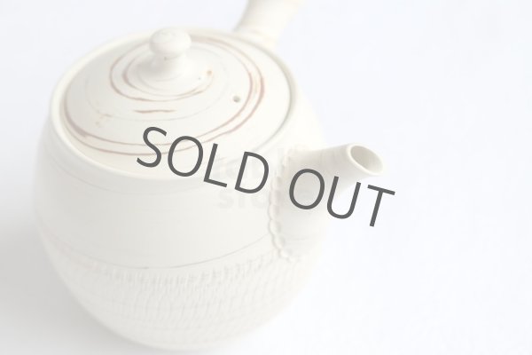 Photo2: Tokoname Japanese tea pot kyusu ceramic strainer Kenji nerikomi bi carved 360ml (2)