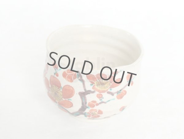 Photo9: Kutani porcelain Japanese Matcha chawan tea bowl yon ippuku red plum aka ume (9)