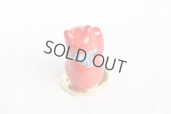 Photo7: Japanese Lucky Cat Kutani Porcelain Maneki Neko red  kobannori H 10cm (7)