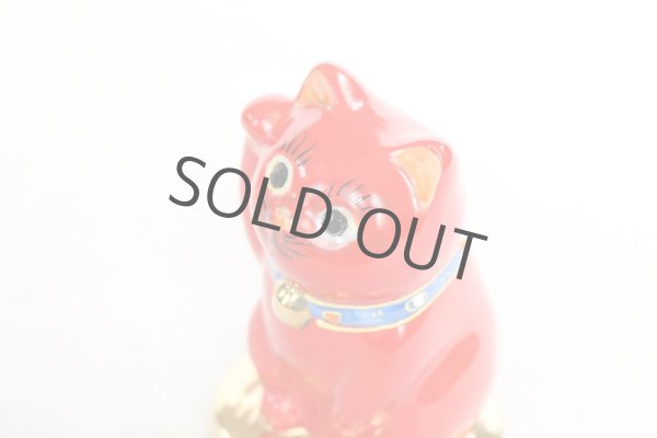 Photo6: Japanese Lucky Cat Kutani Porcelain Maneki Neko red  kobannori H 10cm (6)