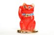 Photo3: Japanese Lucky Cat Kutani Porcelain Maneki Neko red  kobannori H 10cm (3)