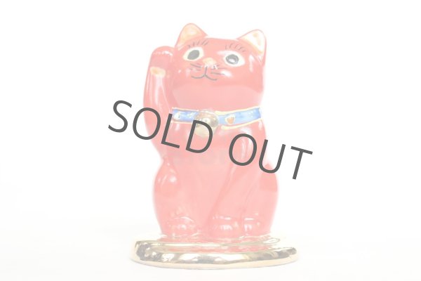 Photo3: Japanese Lucky Cat Kutani Porcelain Maneki Neko red  kobannori H 10cm (3)
