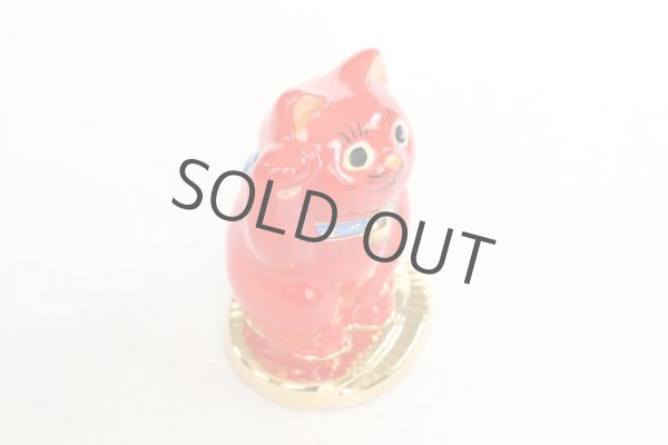 Photo2: Japanese Lucky Cat Kutani Porcelain Maneki Neko red  kobannori H 10cm (2)