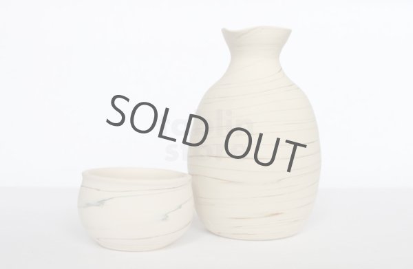 Photo13: Tokoname Japanese sake bottle cup set YT Kenji nerikomi Tokkuri guinomi (13)