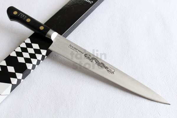 Photo1: Misono Sweeden Carbon Steel Japanese Knife DRAGON ENGRAVING Sujihiki slicer (1)