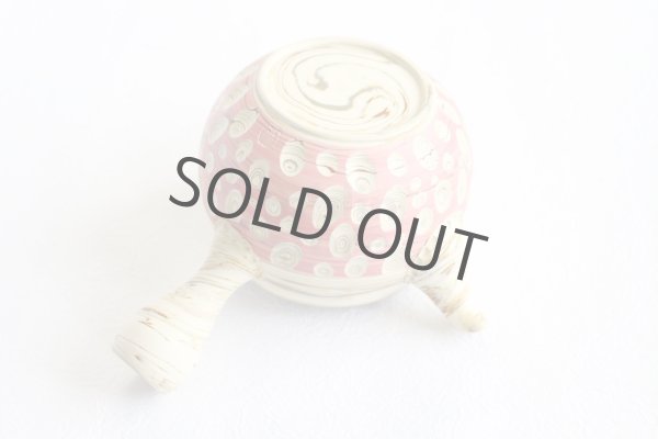 Photo6: Tokoname Japanese tea pot kyusu ceramic strainer Kenji nerikomi pink 280ml (6)