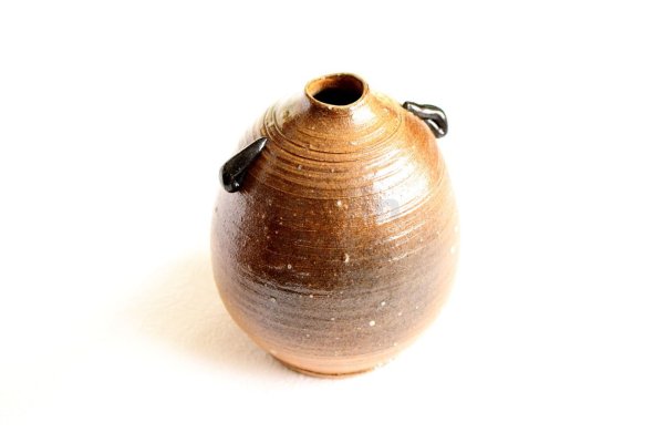 Photo8: Shigaraki pottery Japanese small vase mimi bidoro H 13cm (8)