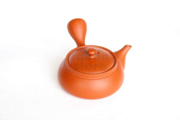 Photo6: Tokoname tea pot kyusu Jinsui Kiwami shudei red biku flat shape small 120ml (6)