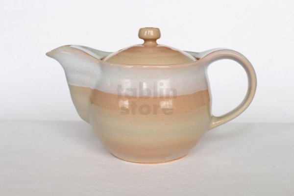 Photo1: Hagi yaki ware Japanese tea pot Maru with stainless tea strainer 480ml (1)