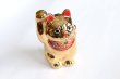 Photo1: Japanese Lucky Cat Kutani Porcelain Maneki Neko gold  kinnuri H 13.5cm (1)