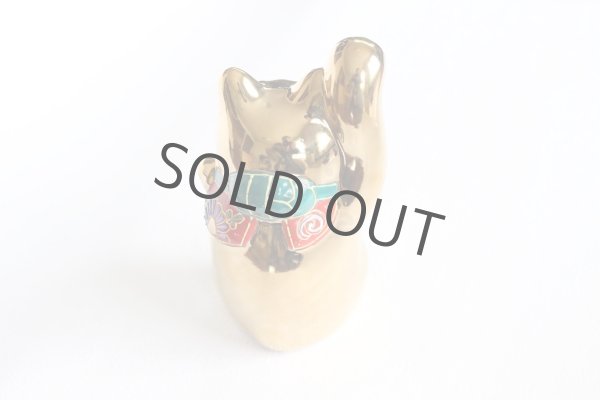 Photo8: Japanese Lucky Cat Kutani Porcelain Maneki Neko gold  kinnuri H 13.5cm (8)