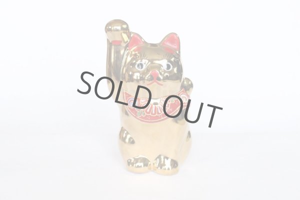 Photo6: Japanese Lucky Cat Kutani Porcelain Maneki Neko gold  kinnuri H 13.5cm (6)