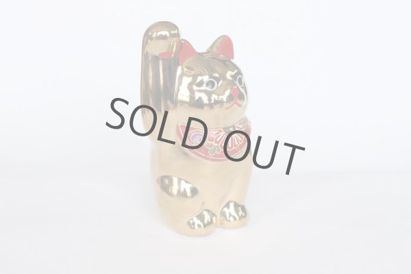 Photo5: Japanese Lucky Cat Kutani Porcelain Maneki Neko gold  kinnuri H 13.5cm (5)