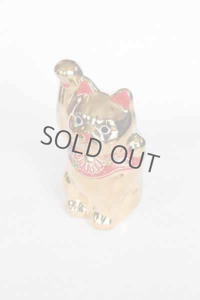 Photo2: Japanese Lucky Cat Kutani Porcelain Maneki Neko gold  kinnuri H 13.5cm (2)