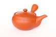 Photo2: Tokoname tea pot kyusu Jinsui Kiwami shudei red fuku hira 270ml (2)