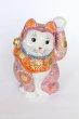 Photo9: Japanese Lucky Cat Kutani Porcelain Maneki Neko rokugo pink mori H 19.5cm  (9)