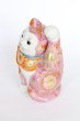 Photo8: Japanese Lucky Cat Kutani Porcelain Maneki Neko rokugo pink mori H 19.5cm  (8)