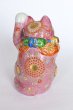 Photo7: Japanese Lucky Cat Kutani Porcelain Maneki Neko rokugo pink mori H 19.5cm  (7)