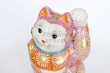 Photo5: Japanese Lucky Cat Kutani Porcelain Maneki Neko rokugo pink mori H 19.5cm  (5)